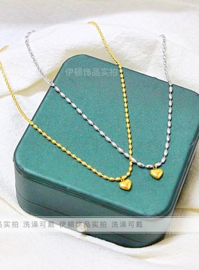 钛钢不掉色项链爱心小米珠百搭