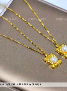 其他钛钢锁骨链女复古项链贝珠