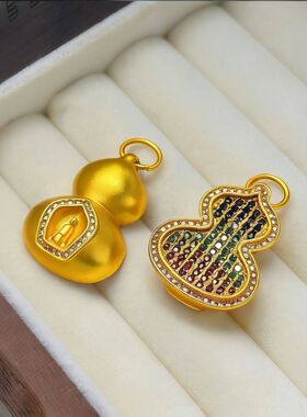 金店同款沙金豪镶宝葫芦无相佛吊坠女正反两戴款小众轻奢久不掉色