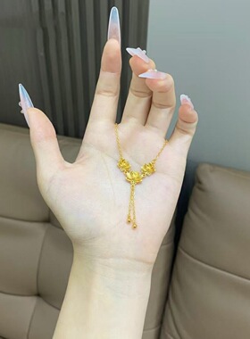 香港纪梵哲金店同款好运如意莲花锦鲤沙金项链女新中式高级感精致