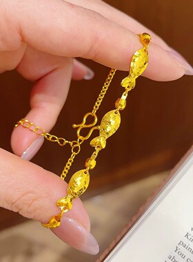 铜镀金轻奢高级感仿真金碎冰冰蹦迪珠小鱼手链金店同款高颜值手串