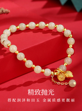 纪梵哲S925纯银和田玉两世欢手串女小众百搭高级感中国风手链饰品