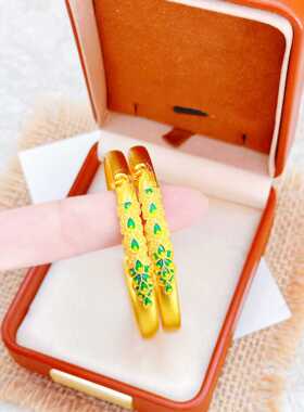 铜合金首饰仿真金孔雀开口手镯女款古法珐琅孔雀开口手环订婚三金
