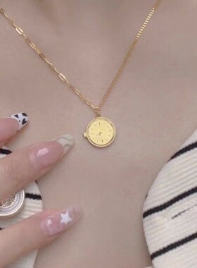 沙金饰品新中式小金表吊坠锁骨链女仿真金久不掉色高级感项链