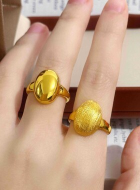 香港纪梵哲铜合金复古光面磨砂鸽子蛋开口戒指女款小众设计感百搭