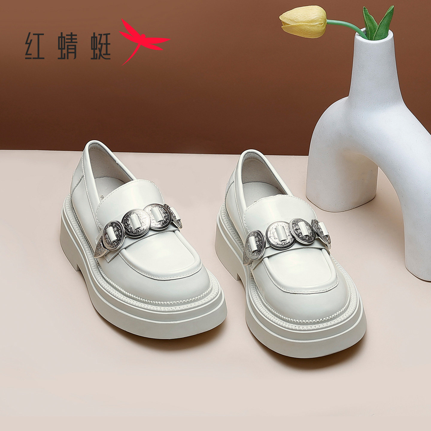 红蜻蜓女鞋春秋季英伦复古休闲单鞋舒适通勤皮鞋百搭鞋子女乐福鞋,淘宝优惠券,粉丝福利购,淘宝优惠卷