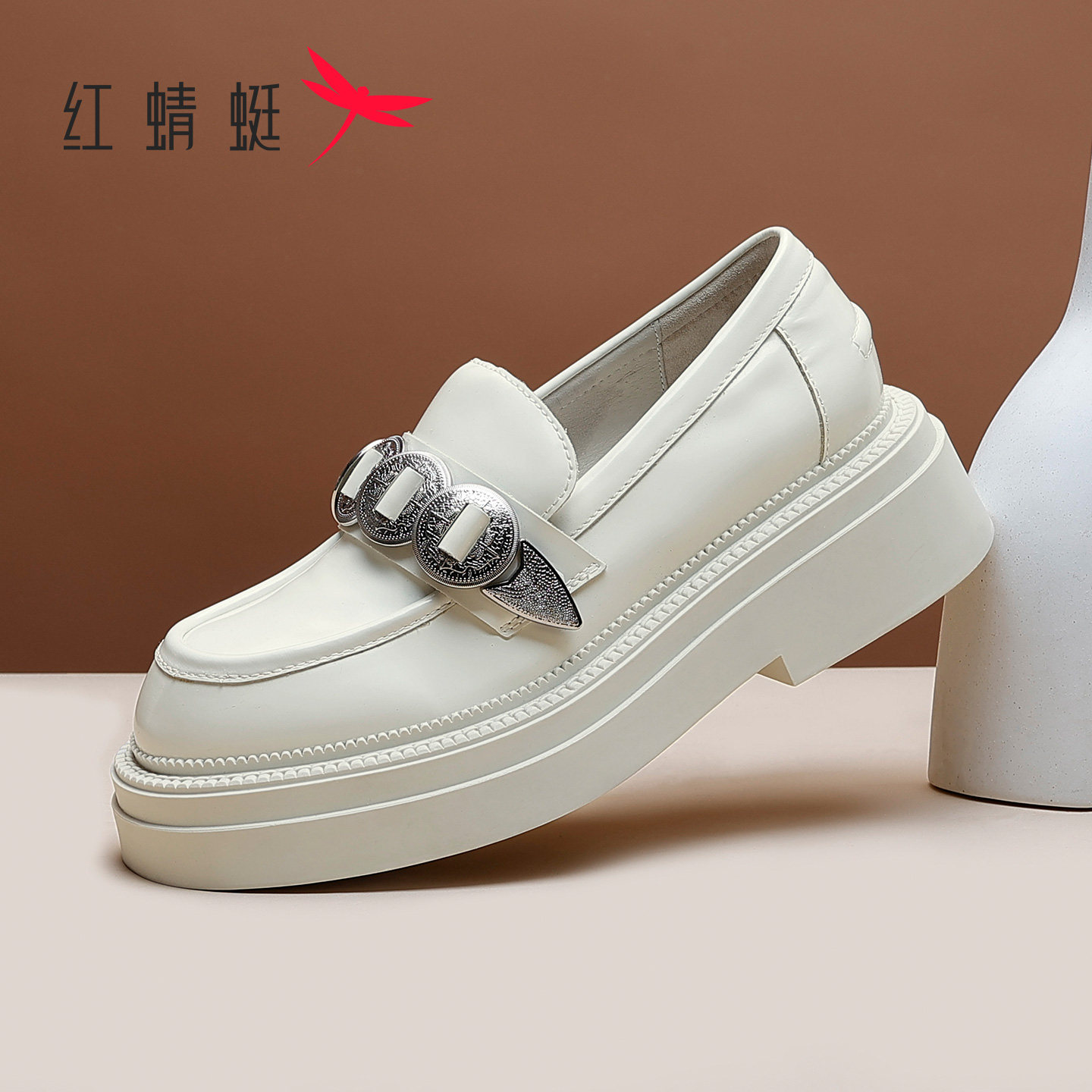 红蜻蜓女鞋春秋季英伦复古休闲单鞋舒适通勤皮鞋百搭鞋子女乐福鞋,淘宝优惠券,粉丝福利购,淘宝优惠卷