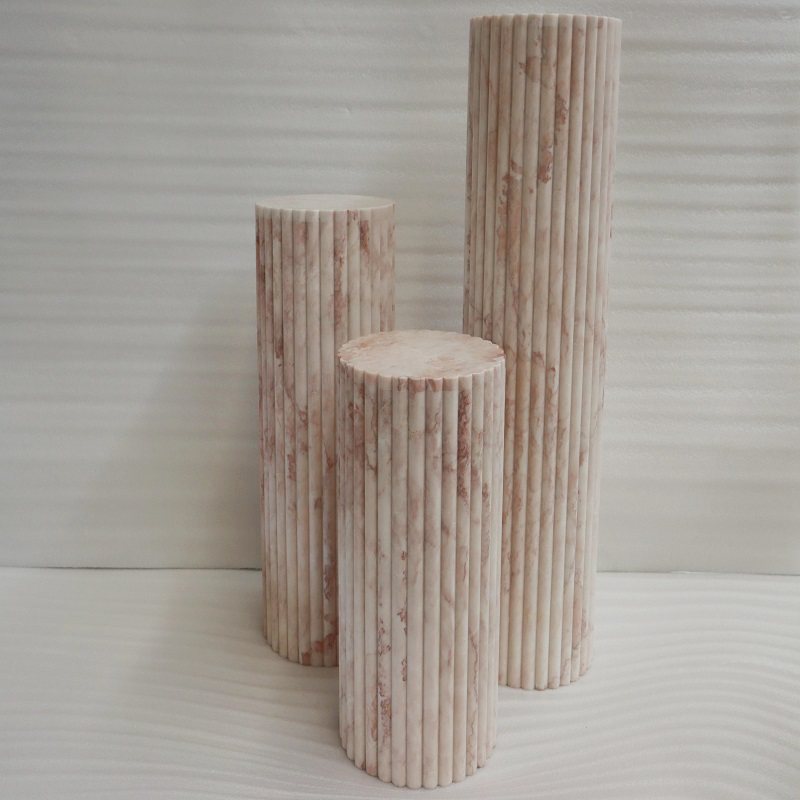 简约粉色天然大理石拉槽圆柱玄关客厅餐桌桌脚雕塑展示台底座摆件,淘宝优惠券,粉丝福利购,淘宝优惠卷