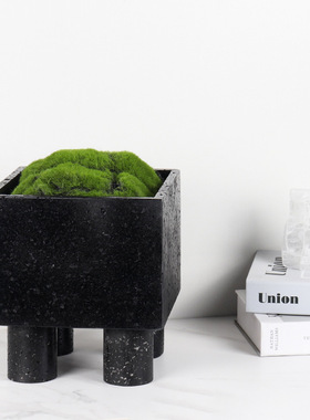 天然洞石盆栽花盆玄关装饰摆件