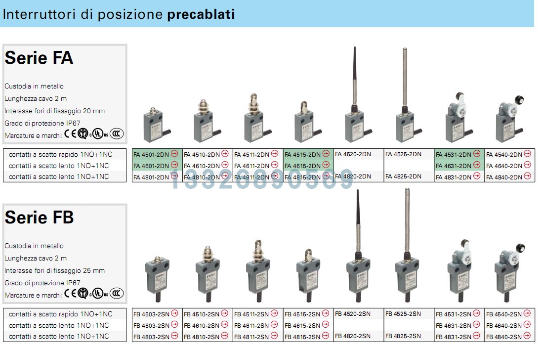 FA4111-2DN PIZZATO 限位开关FA4611-2DN  FA4811-2DN - 图2