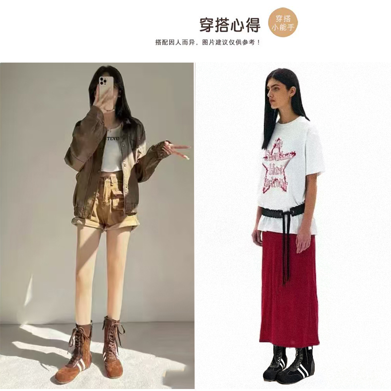 内增高复古磨砂系带马丁靴女秋冬款小个子拳击靴子女短靴德训鞋 - 图2