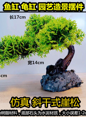 崖松造型迎客松鱼缸布景龟缸装修水族园艺假山水草藻造景金鱼兰寿