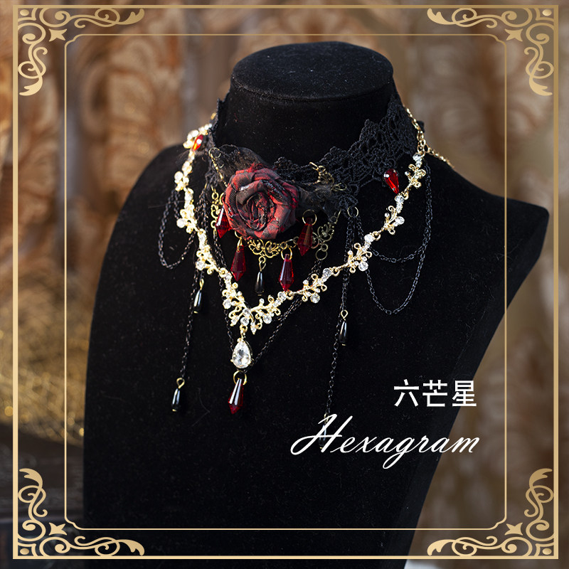 [侘寂玫瑰骑士]六芒星原创lolita手作万圣节哥特暗黑蕾丝项链配饰 - 图2