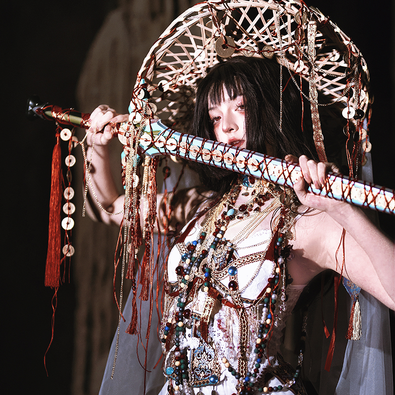 道诡异仙坐忘道李火旺cos红线铜钱黑斗笠六芒星lolita古风面帘帽 - 图2