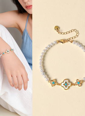 爆款绿松石珍珠串珠手链女轻奢高级感新中式国风红玛瑙手串