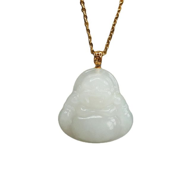 Natural Hetian Jade Pendant White Jade 18k Gold Inlaid Buddha Necklace New Year Gift High-end Buddha Pendant