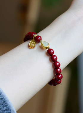 天然朱砂手链女款紫金砂转运珠福牌吊坠和田玉手串轻奢高含量葫芦