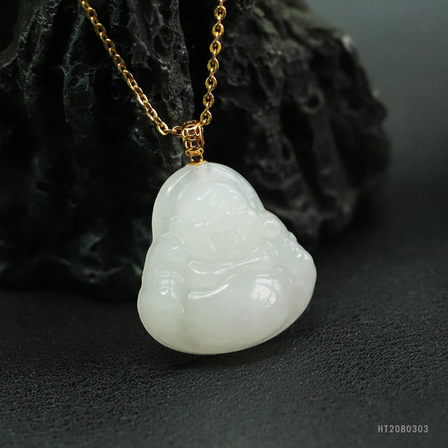 Natural Hetian Jade Pendant White Jade 18k Gold Inlaid Buddha Necklace New Year Gift High-end Buddha Pendant