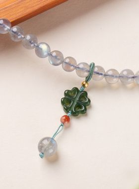 月光石碧玉四叶草手链串珠女士轻奢高级感文玩佛珠手饰手串批发