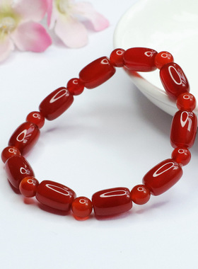 红玛瑙路路通手串玉髓手链珠宝天然红玛瑙手链手串古法手工桶珠