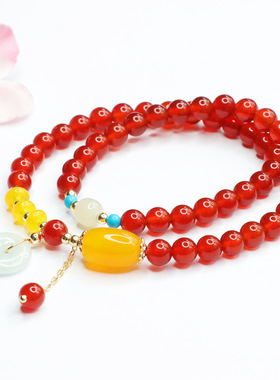 天然红玛瑙手串玉髓翡翠平安扣手链南红手链珠宝手串双圈手串女款