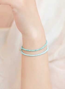细3mm天然绿松石手链女单圈手串14k金文玩细小款送闺蜜小礼品