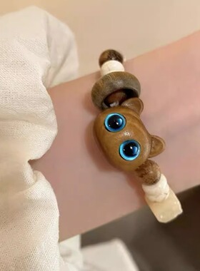 复古小怪兽猫咪手链女小众ins高级感情侣款手串陶瓷可爱生日礼物