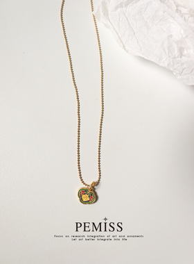 国潮风镀沙金珐琅彩钛钢项链