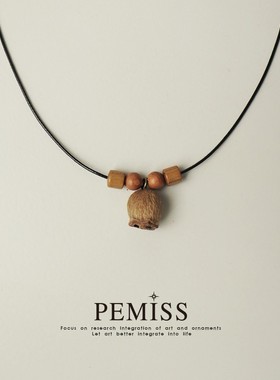 PEMISS木质双层圆珠锁骨链文艺