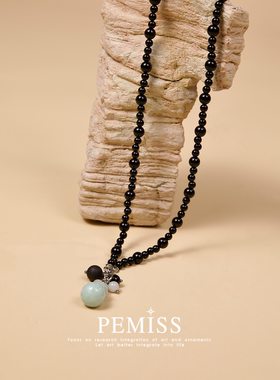 PEMISS新中式翡翠葫芦黑玛瑙项链