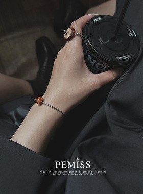 原创文艺男女同款檀木钛钢手镯