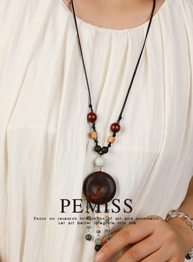 新中式降真香木质平安扣项链