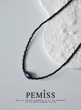原创情侣款极细黑尖晶石项链简约日常百搭超闪复古韩版Choke个性