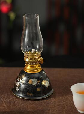 复古怀旧手绘花卉陶瓷酥油灯