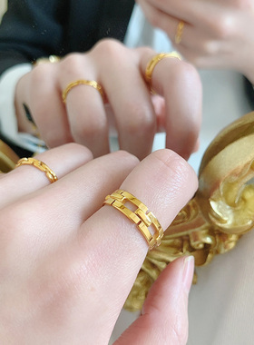 ins镂空戒指混搭叠几何关节简约