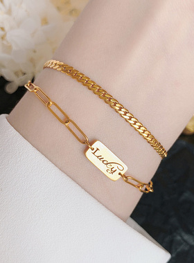 极简设计lucky幸运ins镀金手链