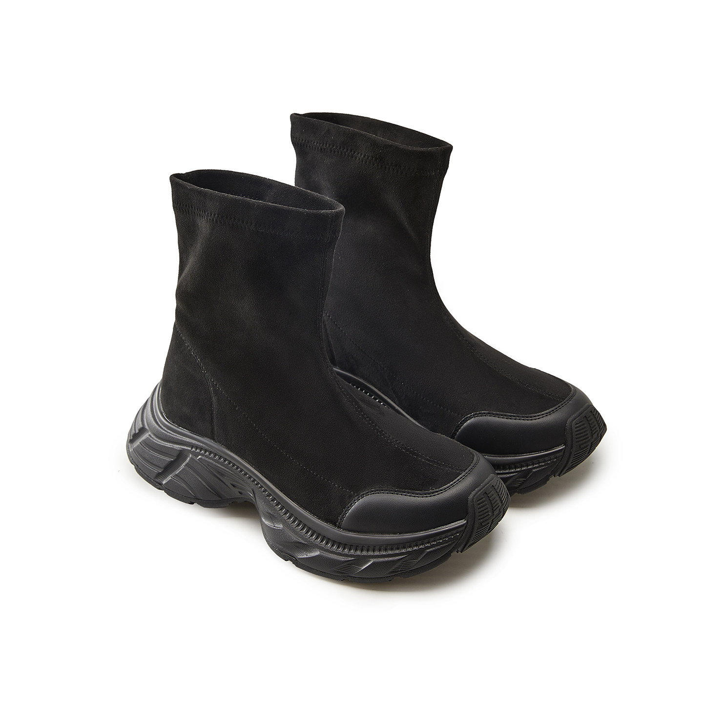 【王小毒】飞跃○5.5cm厚底瘦瘦靴女松糕底短筒增高弹力绒面袜靴,淘宝优惠券,粉丝福利购,淘宝优惠卷