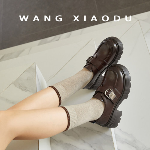 原创【王小毒】轻暖时光●6.5cm厚度乐福鞋女毛毛增高复古小皮鞋 - 图1