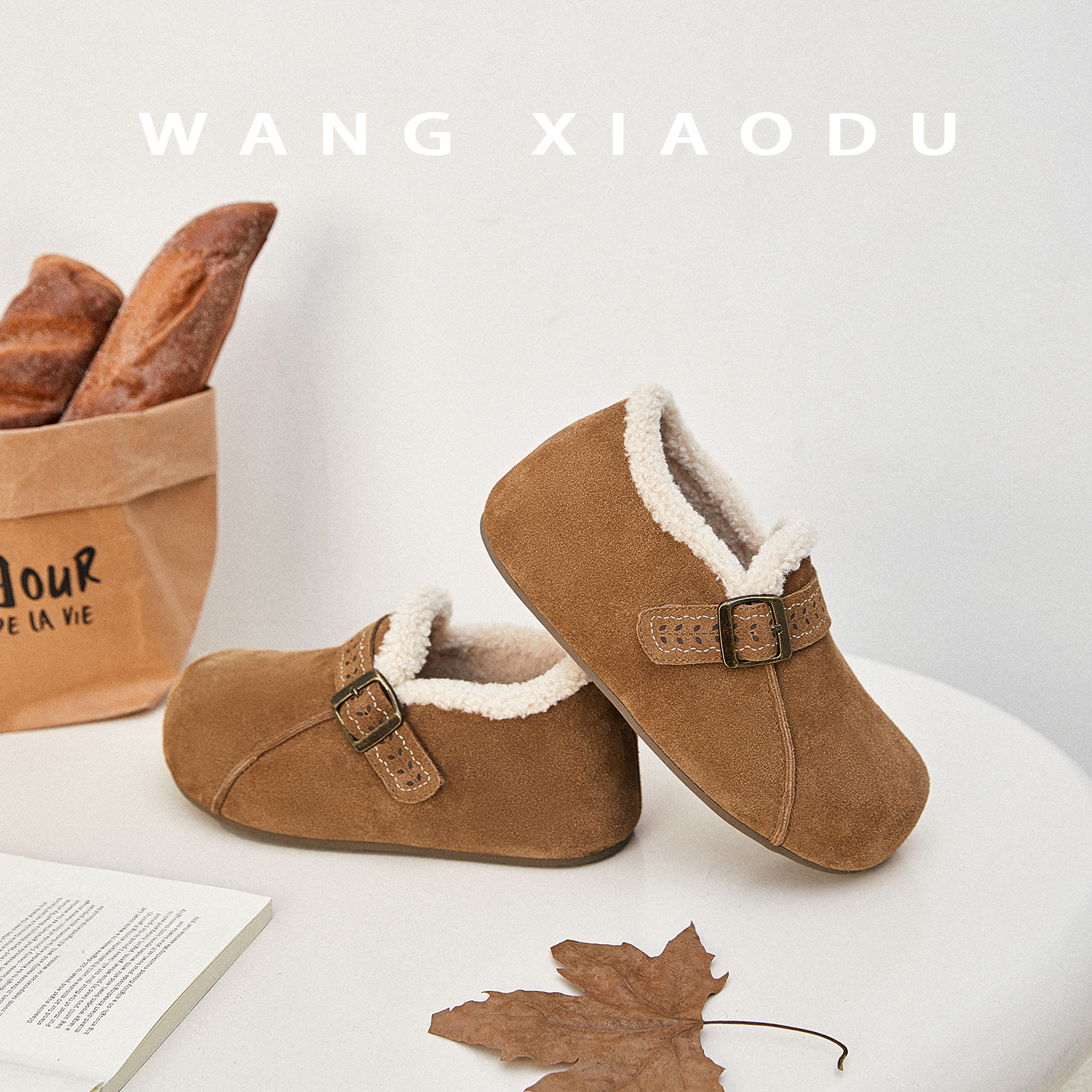 原创【王小毒】森林拾叶●4.5cm内增高勃肯鞋女绒面保暖厚底单鞋 - 图1