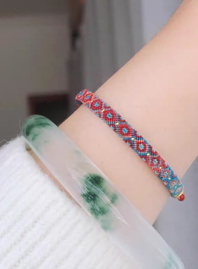 手工编织0.1腊线敦煌风华十二线回纹手绳银镀金手链细款调节女生