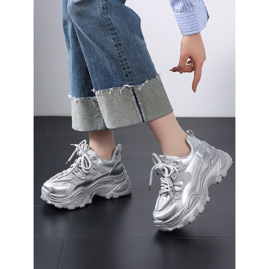 厚底老爹鞋女2024年秋冬季新款加绒时尚百搭休闲鞋增高软底运动鞋