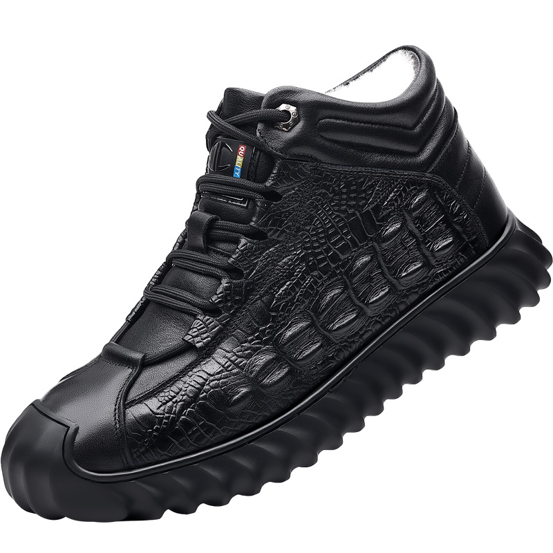 冬季头层牛皮羊毛男士棉鞋户外高帮加绒东北保暖皮鞋真皮爸爸男鞋 - 图3