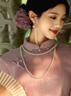 多层珍珠项链配旗袍配饰品中长款锁骨链颈链子女士毛衣链项圈541
