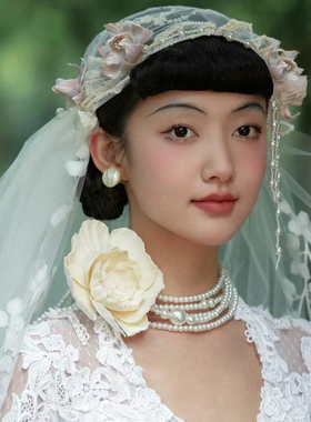 人造珍珠项链女士法式复古拍照饰品多层锁骨链颈链五层choker040