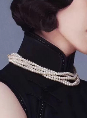 新款配旗袍珍珠项链女士锁骨链