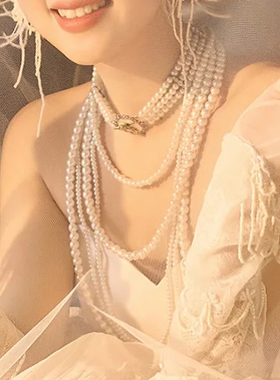 多层珍珠项链配礼服配饰新娘拍照饰品颈链子女士锁骨链中长款654