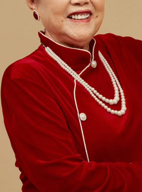女配旗袍珍珠项链多层妈妈款