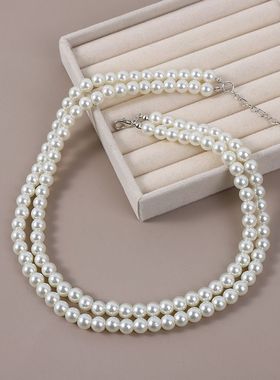 搭配旗袍珍珠项链新中式双层叠戴颈链女士多层锁骨链毛衣链子534