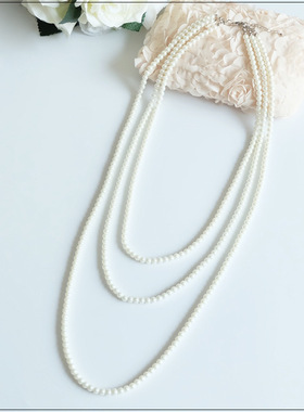 多层珍珠项链配裙子饰品女士中长款颈链子法式毛衣链百搭项圈012