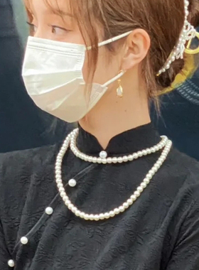 搭配旗袍珍珠项链双层叠戴颈链夏季锁骨链女士中长款毛衣链子803